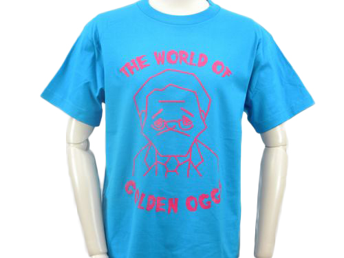 青TシャツにゴールデンエッグのデザインのTシャツ前面