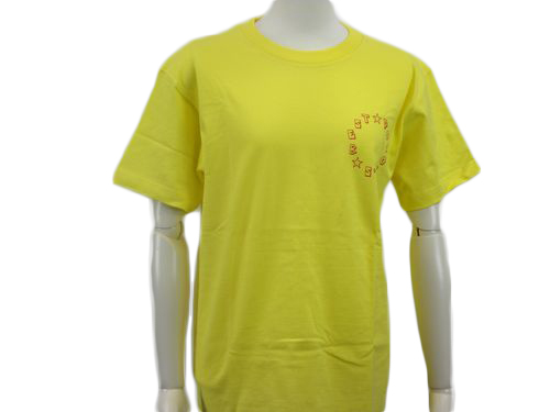 黄色Tシャツに手書きのデザインのクラスTシャツ前面
