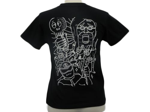 黒TシャツにイラストのデザインのTシャツ背面