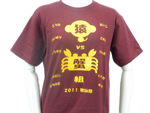赤Tシャツにザリガニと猿のデザインのクラスTシャツ前面