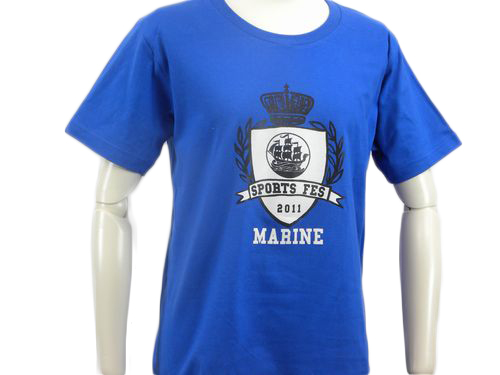 青Tシャツにスポーツ部活のデザインのクラスTシャツ前面