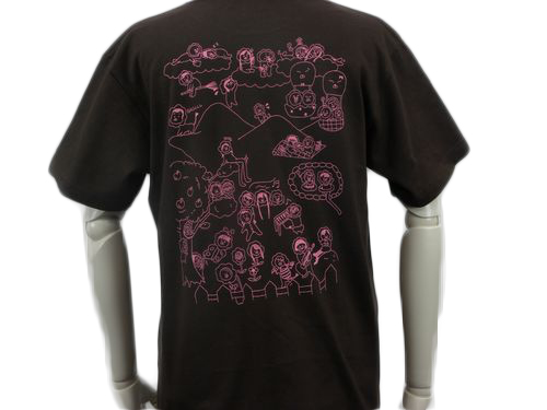 黒TシャツにイラストのデザインのTシャツ背面