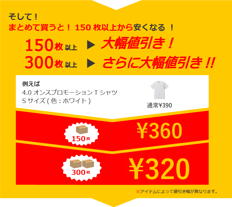まとめて買うと150枚以上から安くなる！